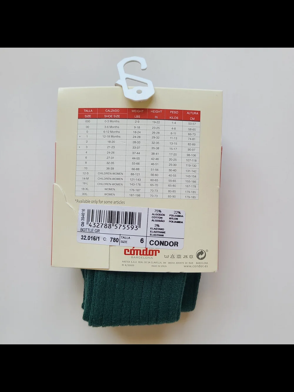 Cóndor Barcelona Forest Green Ribbed Tights